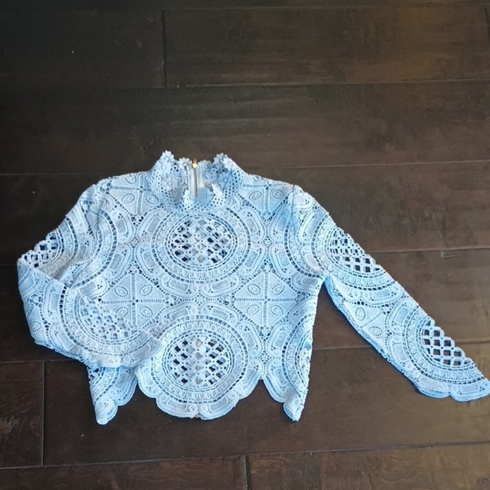 Blue Crochet Crop Top with Intricate Patterns